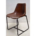 Industrial Leather Chair, Cross Stiched Seat Brown Color